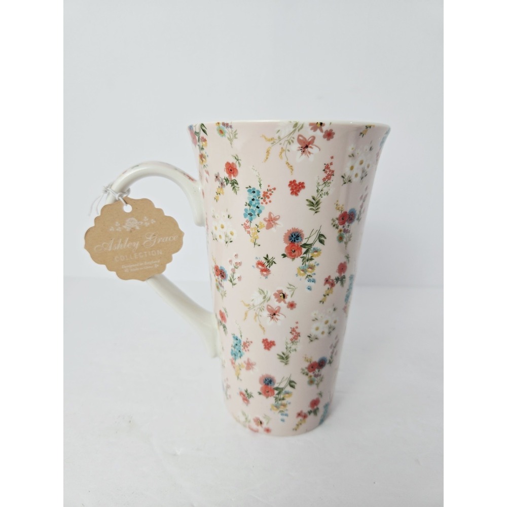 New Kent Pottery Ashley Grace floral Latte Coffee Mug 20oz pink